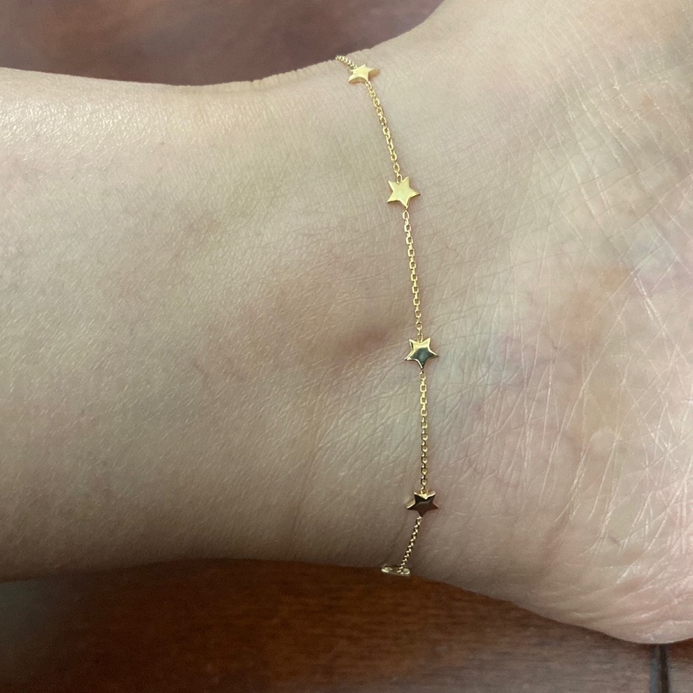 14K Solid Gold Mini 6 Star Bracelet Ankle Anklet Adjustable